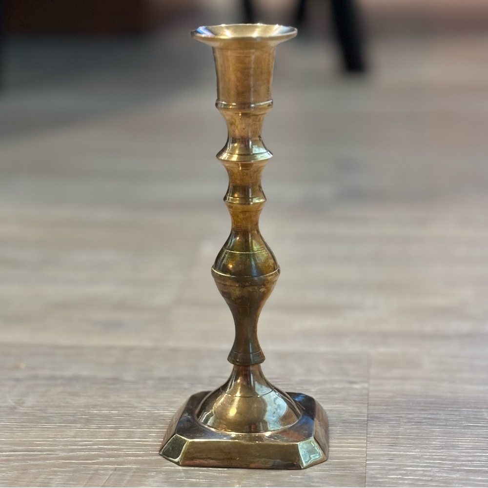 Vintage Solid Brass Candlestick Holder Turned Column Hex Base Traditional  6.75”